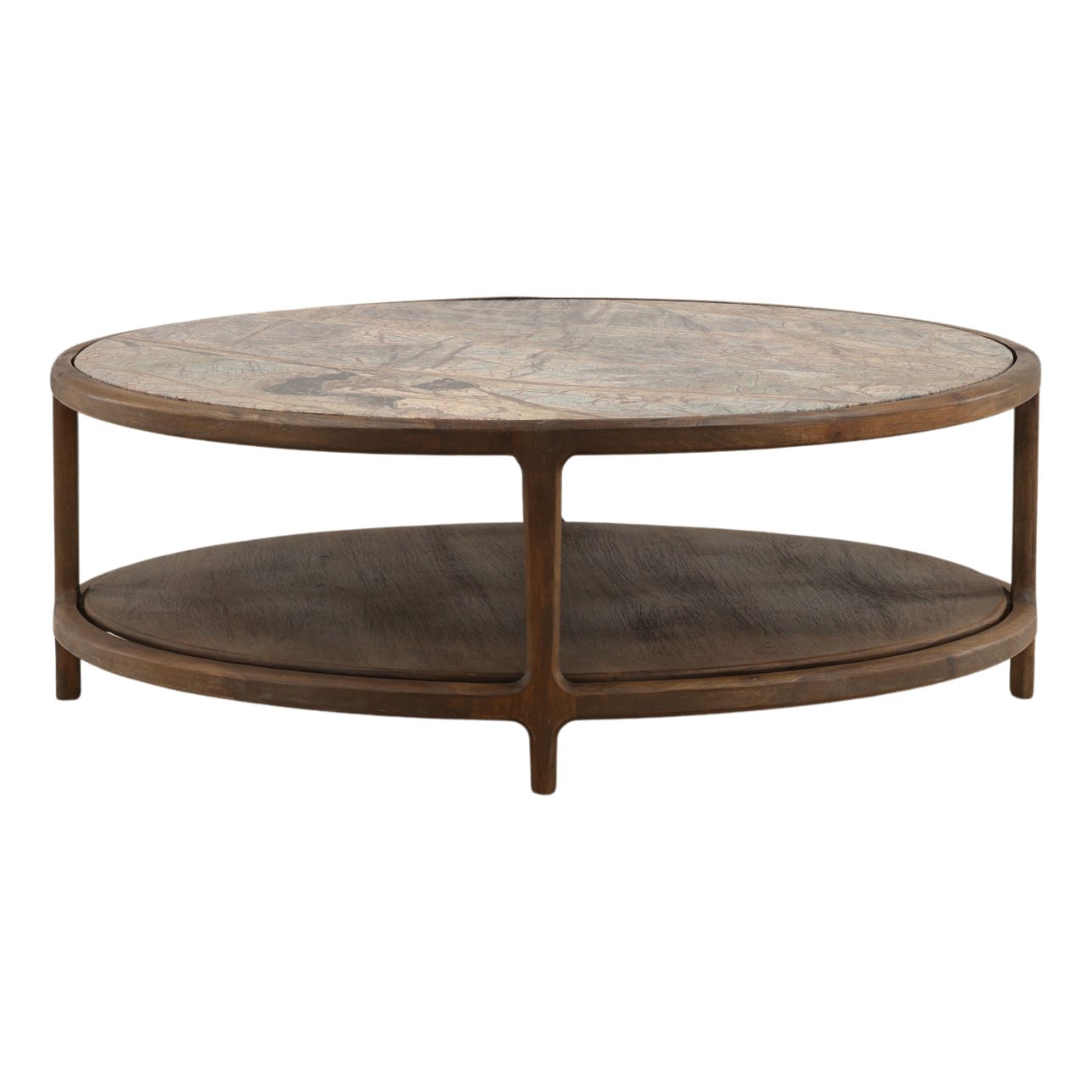 Dark Brown Bidasar Marble and Mango Wood Table 42 in Wide