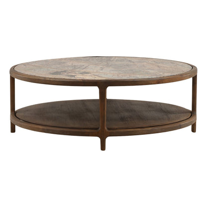Dark Brown Bidasar Marble and Mango Wood Table 42 in Wide