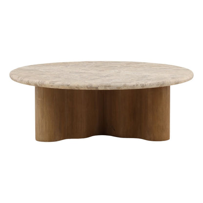 Beige and Natural Panther Marble and Mango Wood Table 44 in Wide