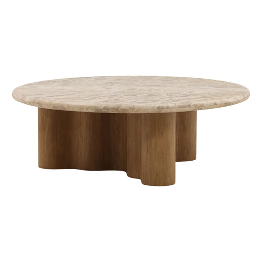 Beige and Natural Panther Marble and Mango Wood Table 44 in Wide