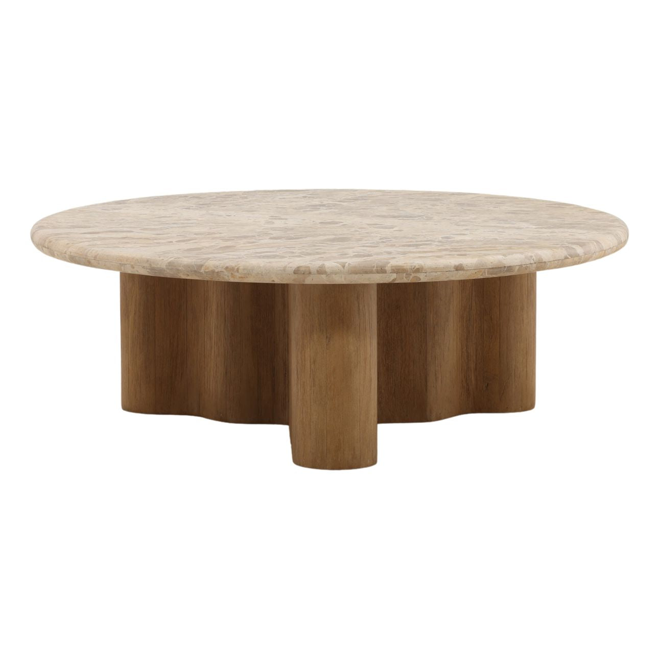 Beige and Natural Panther Marble and Mango Wood Table 44 in Wide