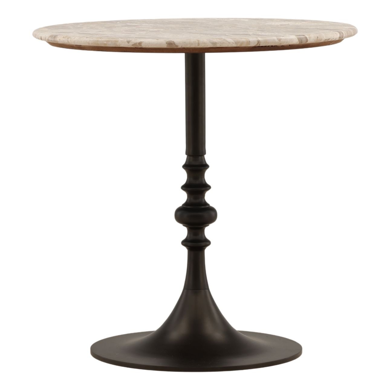 Beige and Black Bronze Panther Marble Matt Leather and Iron Table 30 in Wide