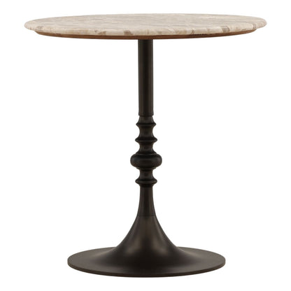 Beige and Black Bronze Panther Marble Matt Leather and Iron Table 30 in Wide