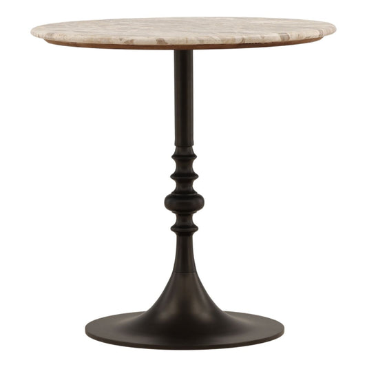 Beige and Black Bronze Panther Marble Matt Leather and Iron Table 30 in Wide