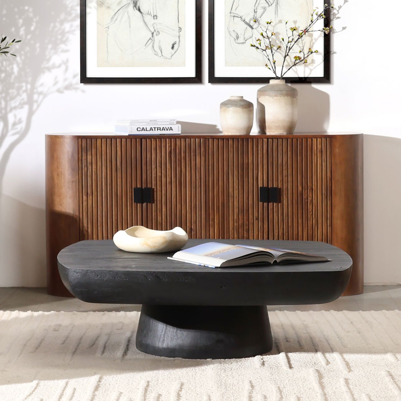 Black Acacia Wood Table 48 in Wide