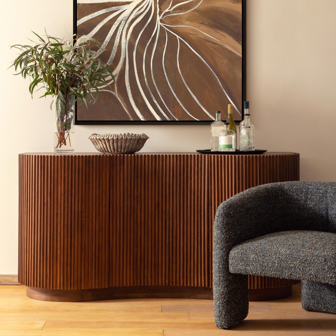 Medium Brown Acacia Wood Sideboard 68 in Wide