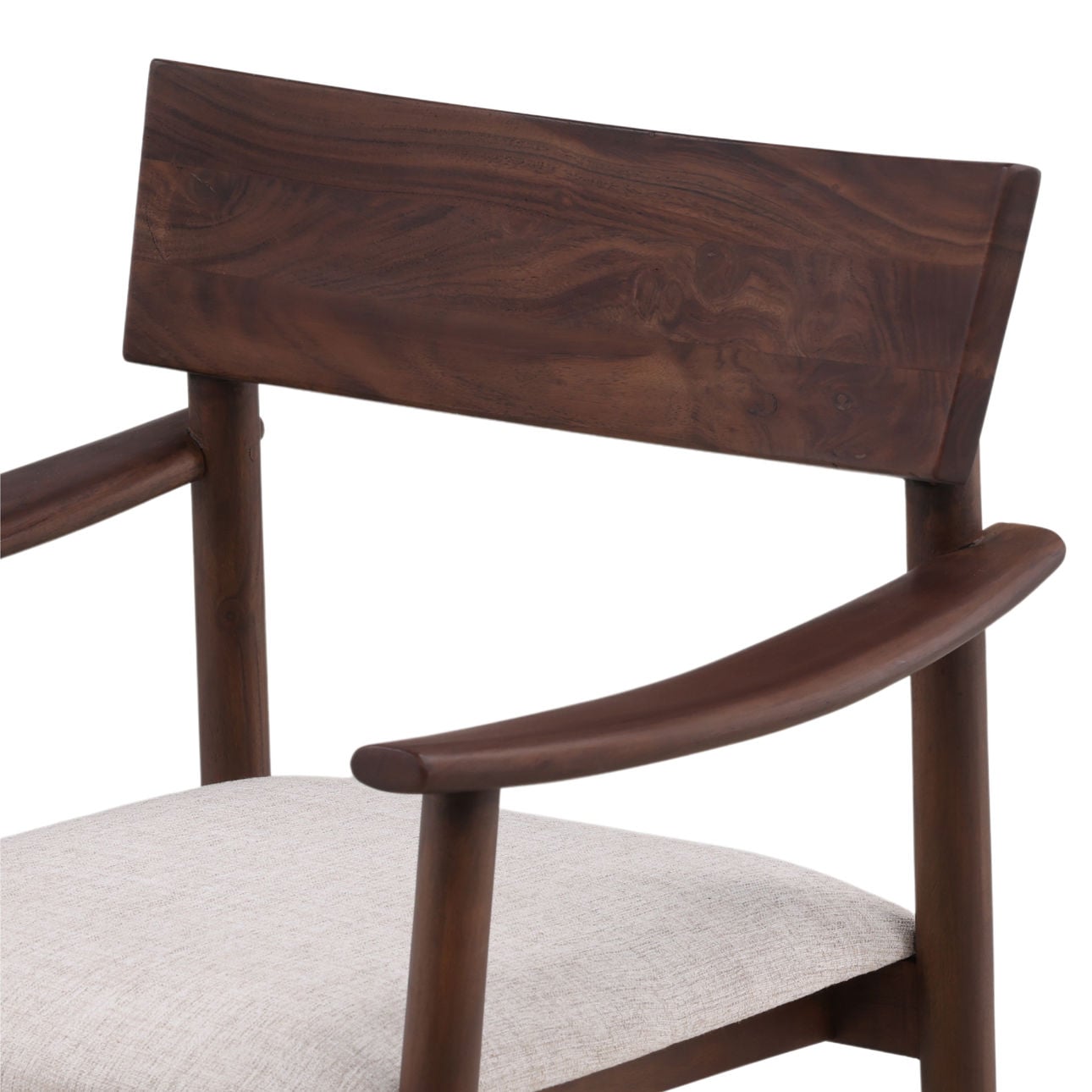 Dark Brown and Cream Acacia Wood and Cotton Blend Fabric Chair 25.5 in Wide