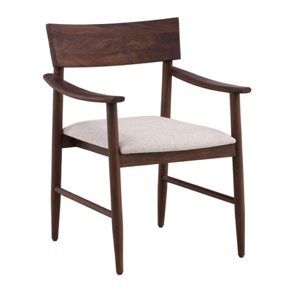Dark Brown and Cream Acacia Wood and Cotton Blend Fabric Chair 25.5 in Wide