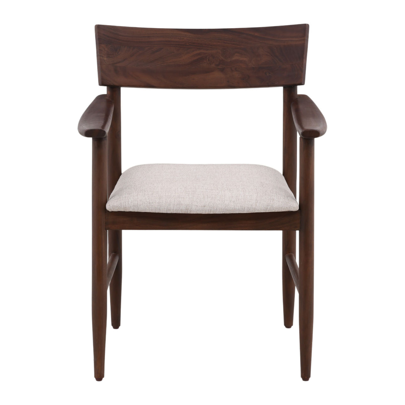 Dark Brown and Cream Acacia Wood and Cotton Blend Fabric Chair 25.5 in Wide