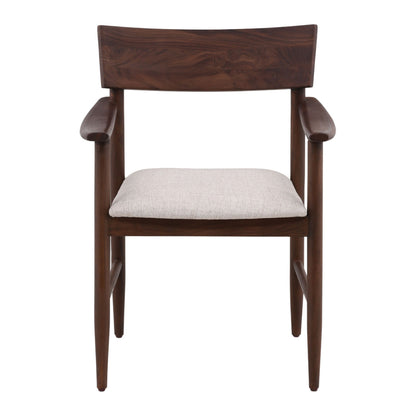 Dark Brown and Cream Acacia Wood and Cotton Blend Fabric Chair 25.5 in Wide