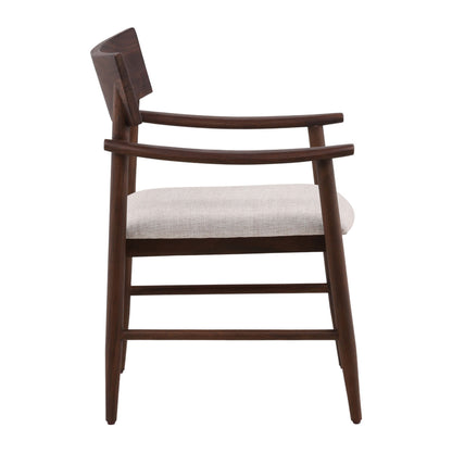 Dark Brown and Cream Acacia Wood and Cotton Blend Fabric Chair 25.5 in Wide
