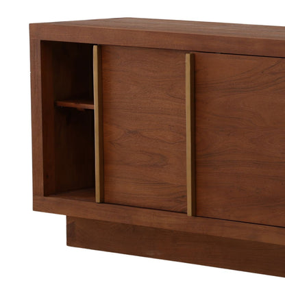 Brown Acacia Wood and Aluminum Sideboard 98 in Wide