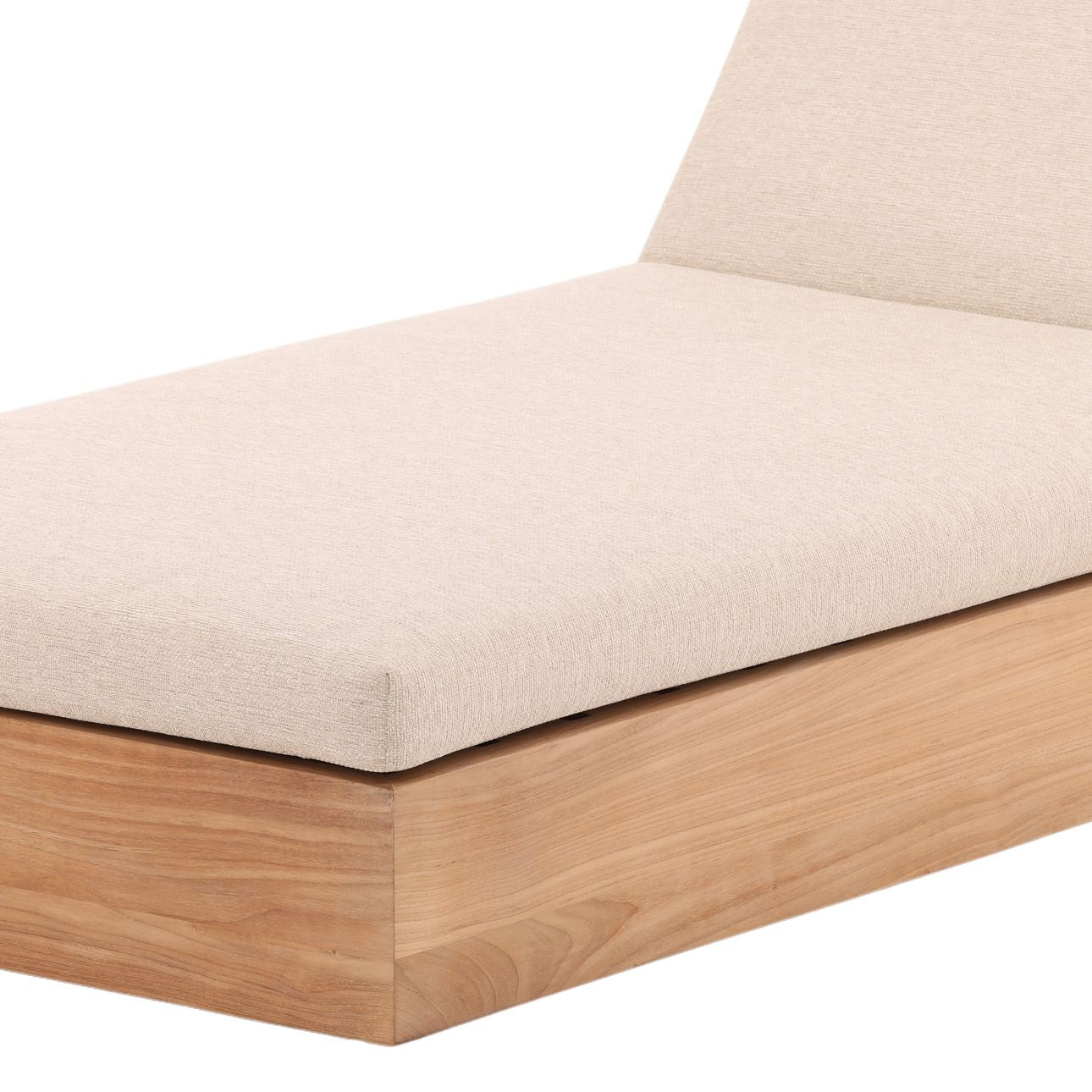 Sand and Natural Outdoor Basketweave Tweed Fabric and Teak Wood Chaise 78.5 in Wide