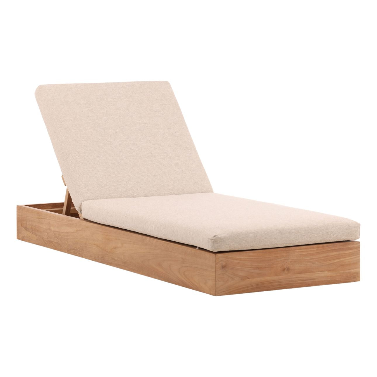 Sand and Natural Outdoor Basketweave Tweed Fabric and Teak Wood Chaise 78.5 in Wide