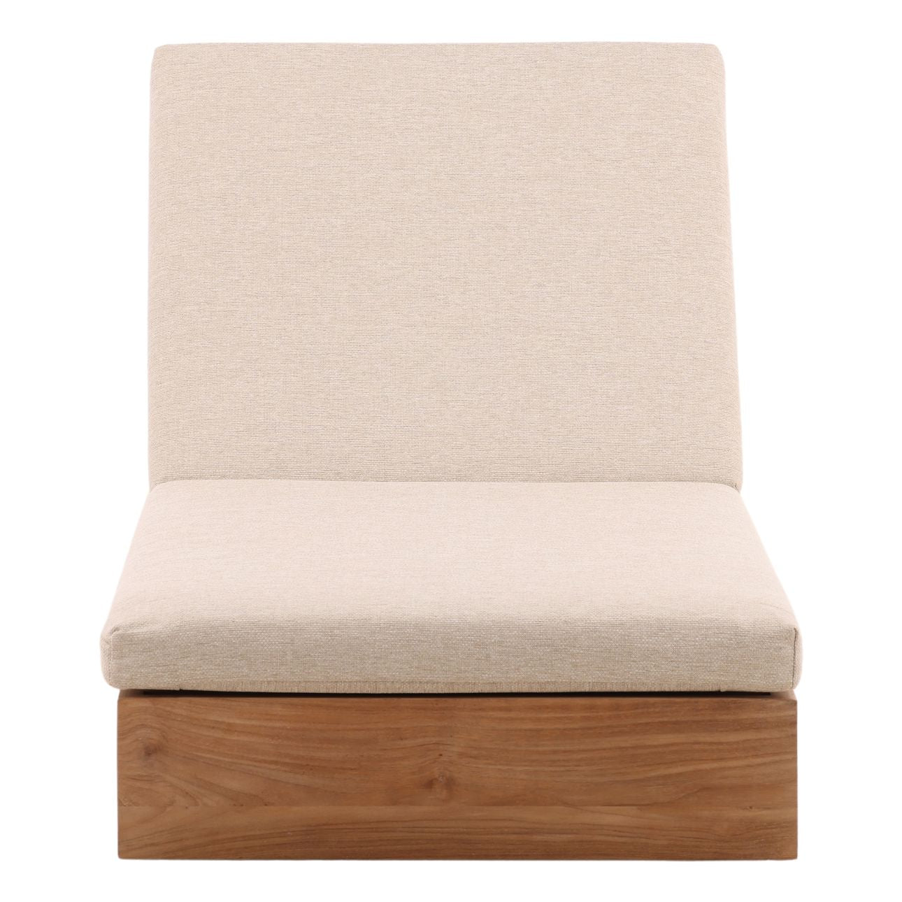 Sand and Natural Outdoor Basketweave Tweed Fabric and Teak Wood Chaise 78.5 in Wide