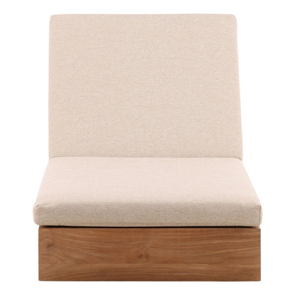 Sand and Natural Outdoor Basketweave Tweed Fabric and Teak Wood Chaise 78.5 in Wide