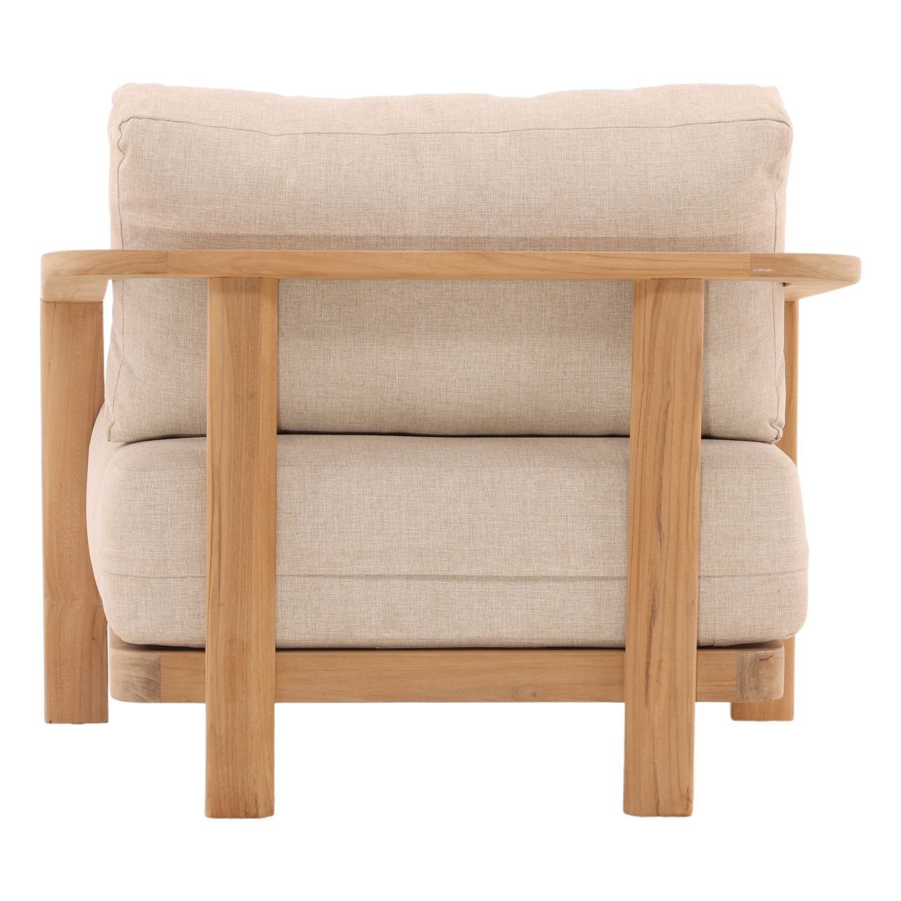 Sand and Natural Outdoor Plain Woven Fabric and Teak Wood Sofa 37 in Wide