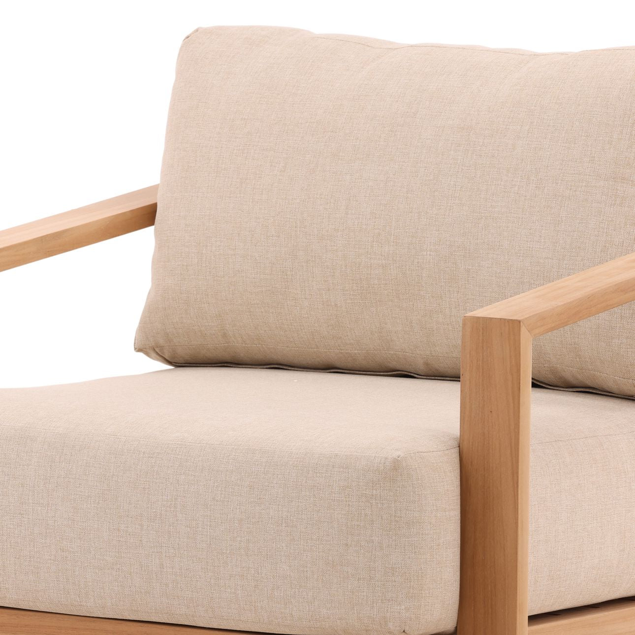 Sand and Natural Outdoor Plain Woven Fabric and Teak Wood Sofa 37 in Wide
