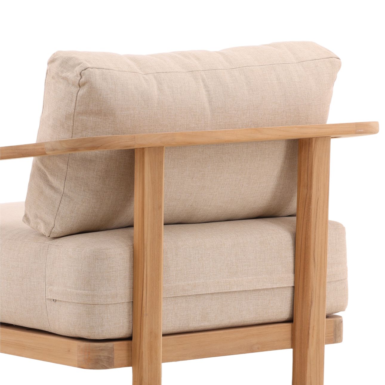 Sand and Natural Outdoor Plain Woven Fabric and Teak Wood Sofa 37 in Wide