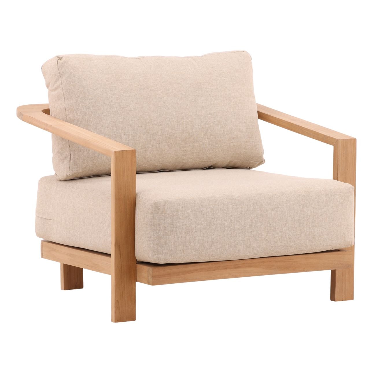 Sand and Natural Outdoor Plain Woven Fabric and Teak Wood Sofa 37 in Wide