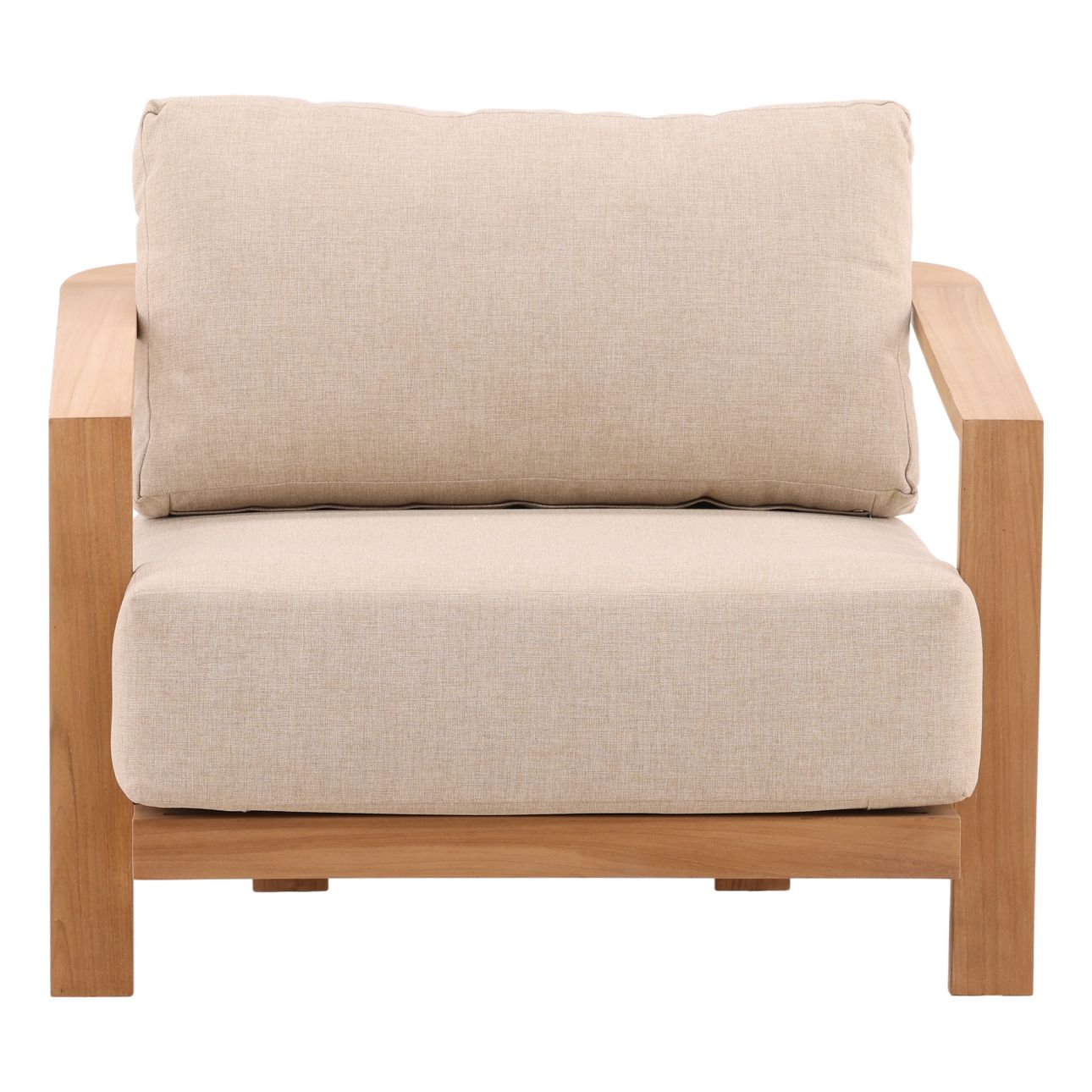 Sand and Natural Outdoor Plain Woven Fabric and Teak Wood Sofa 37 in Wide