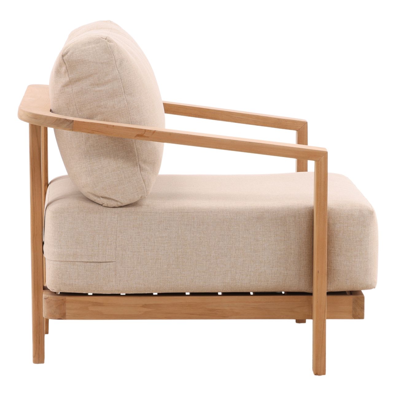 Sand and Natural Outdoor Plain Woven Fabric and Teak Wood Sofa 37 in Wide
