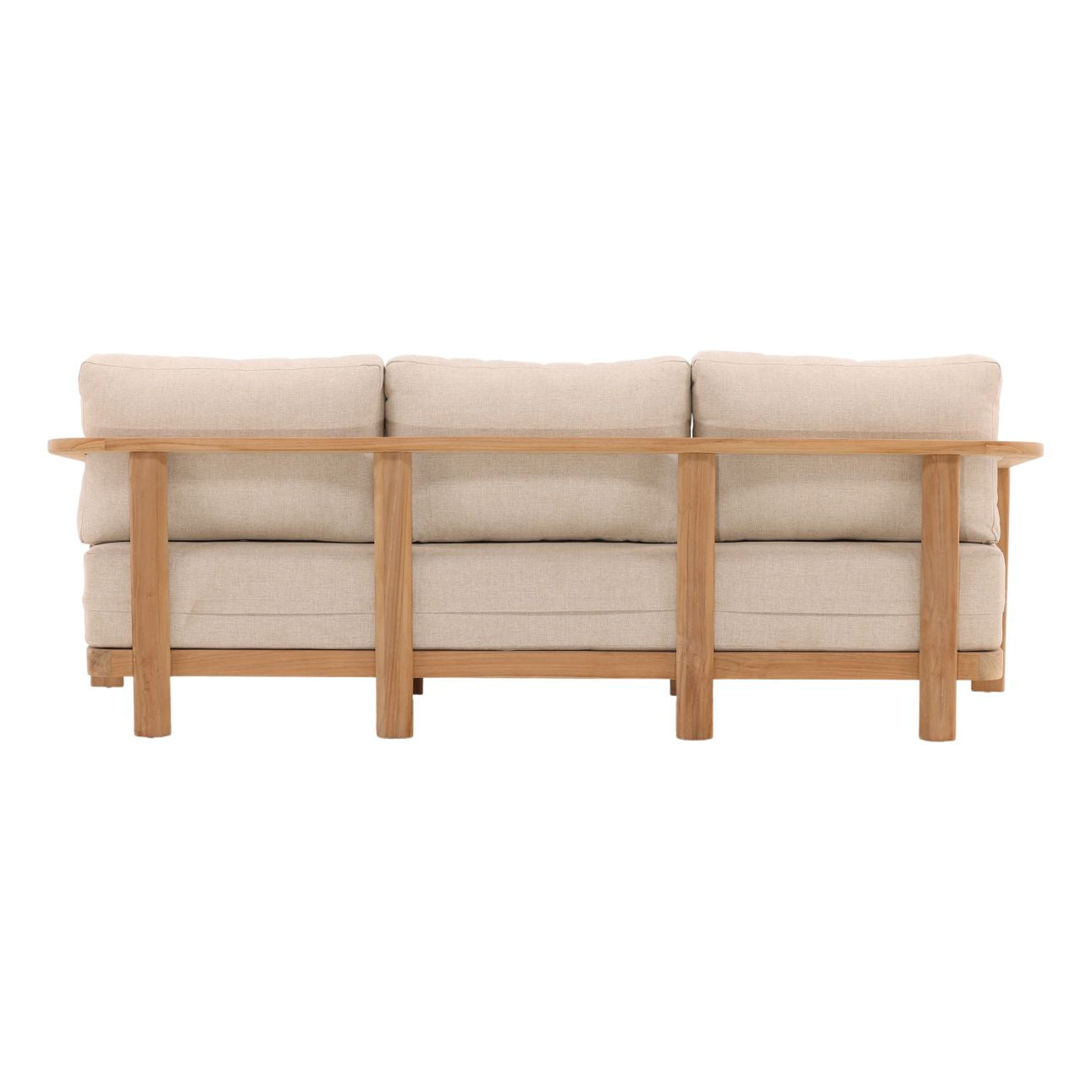 Sand and Natural Outdoor Plain Woven Fabric and Teak Wood Sofa 85 in Wide