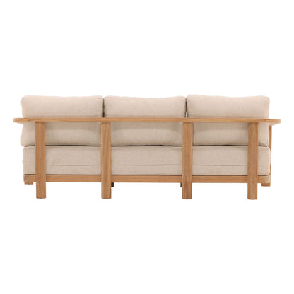 Sand and Natural Outdoor Plain Woven Fabric and Teak Wood Sofa 85 in Wide