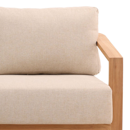 Sand and Natural Outdoor Plain Woven Fabric and Teak Wood Sofa 85 in Wide