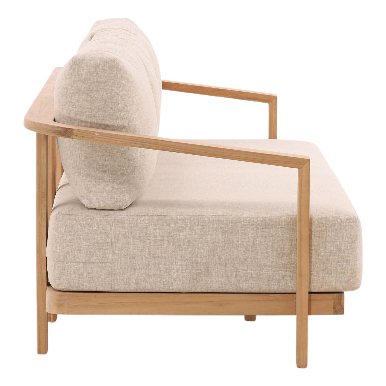 Sand and Natural Outdoor Plain Woven Fabric and Teak Wood Sofa 85 in Wide