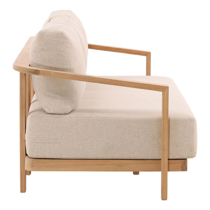 Sand and Natural Outdoor Plain Woven Fabric and Teak Wood Sofa 85 in Wide