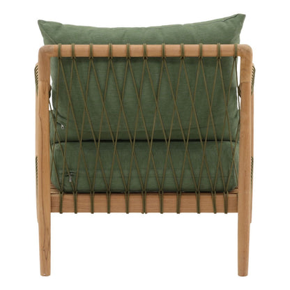 Green and Natural Outdoor Canvas Fabric and Teak Wood Sofa 32 in Wide