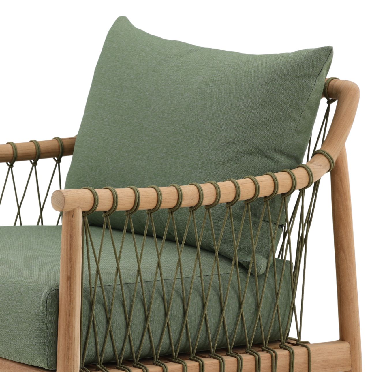 Green and Natural Outdoor Canvas Fabric and Teak Wood Sofa 32 in Wide
