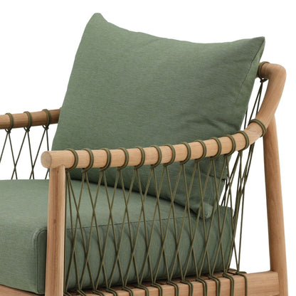 Green and Natural Outdoor Canvas Fabric and Teak Wood Sofa 32 in Wide