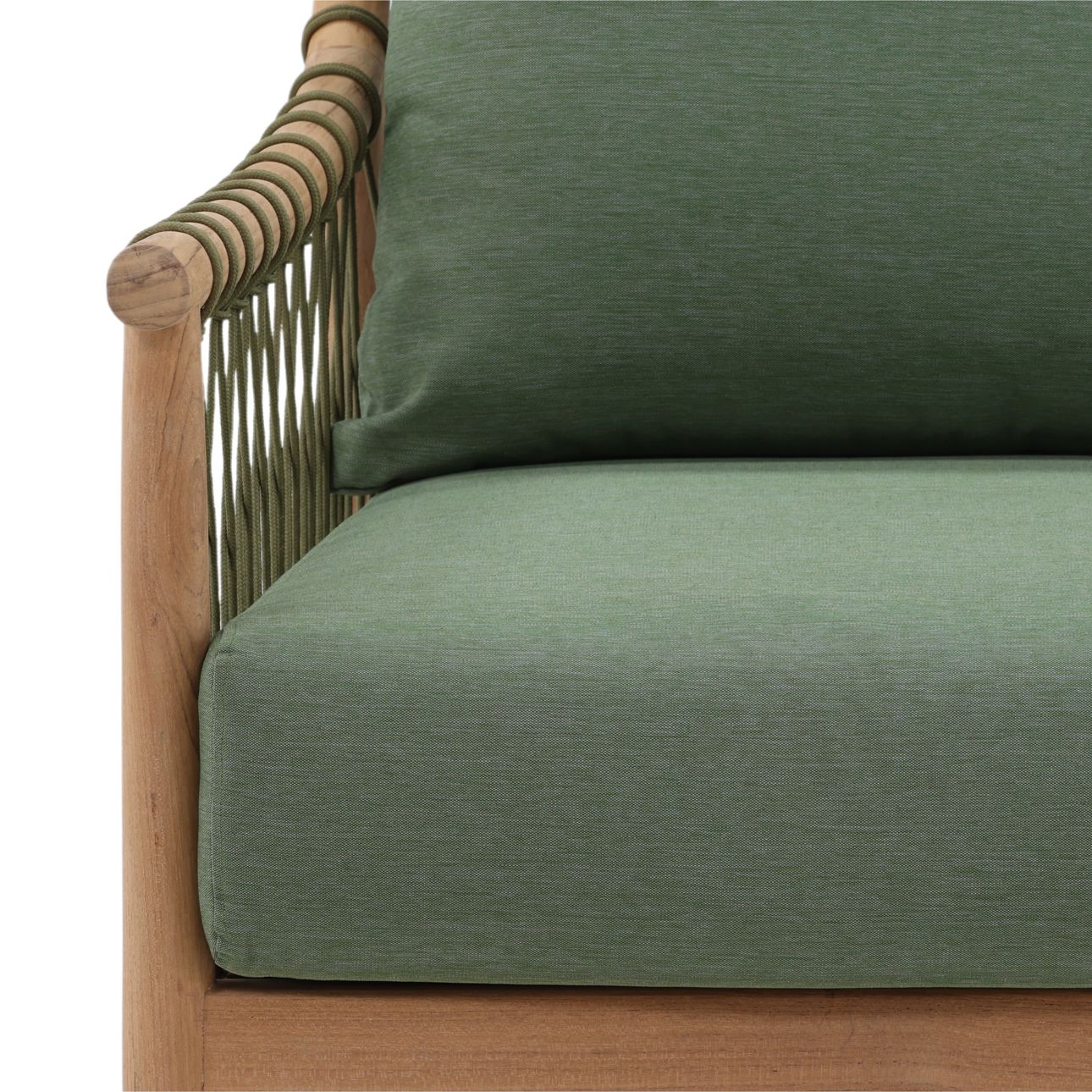 Green and Natural Outdoor Canvas Fabric and Teak Wood Sofa 32 in Wide