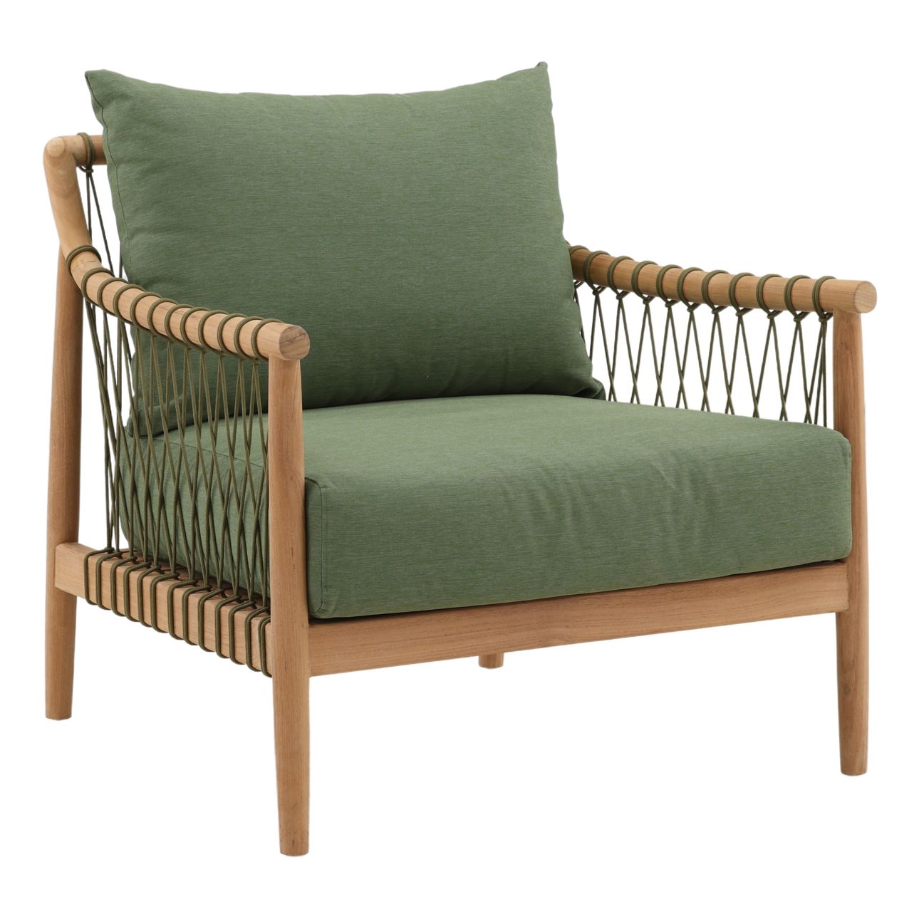 Green and Natural Outdoor Canvas Fabric and Teak Wood Sofa 32 in Wide