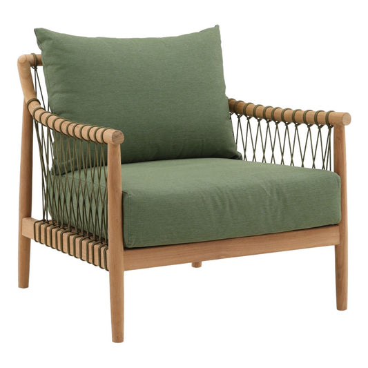 Green and Natural Outdoor Canvas Fabric and Teak Wood Sofa 32 in Wide