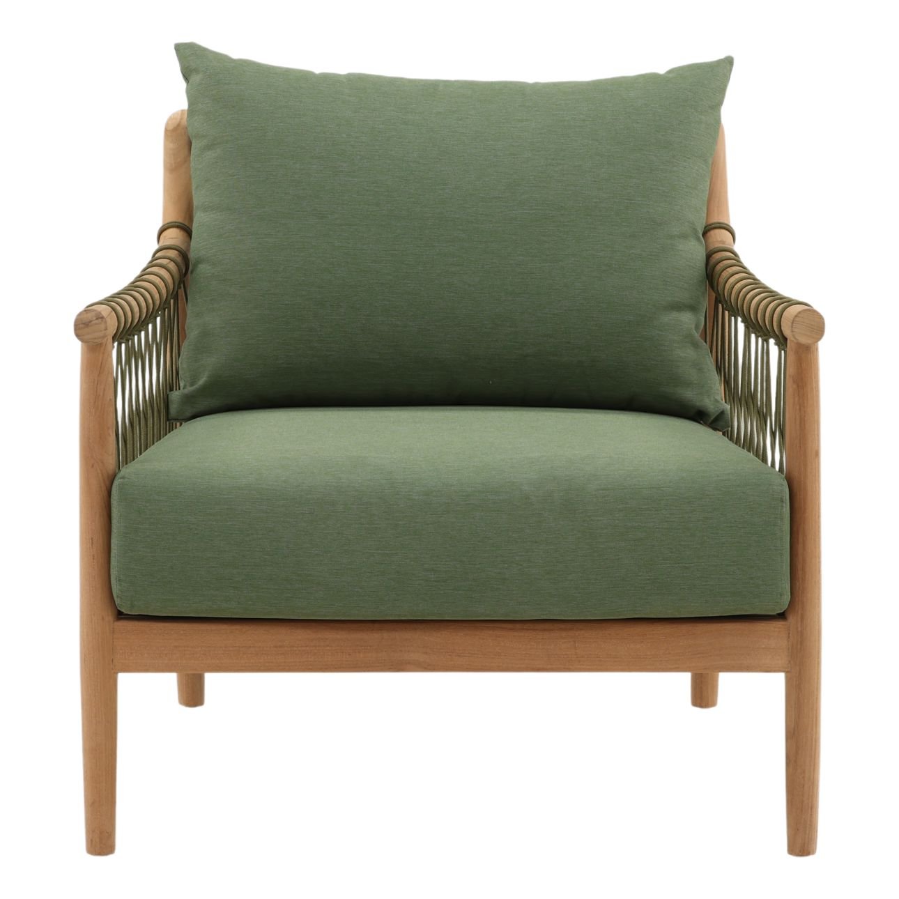 Green and Natural Outdoor Canvas Fabric and Teak Wood Sofa 32 in Wide