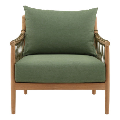 Green and Natural Outdoor Canvas Fabric and Teak Wood Sofa 32 in Wide