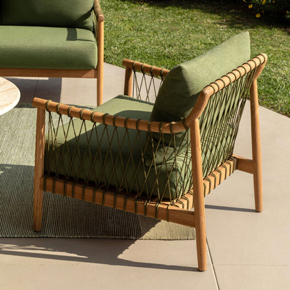 Green and Natural Outdoor Canvas Fabric and Teak Wood Sofa 32 in Wide