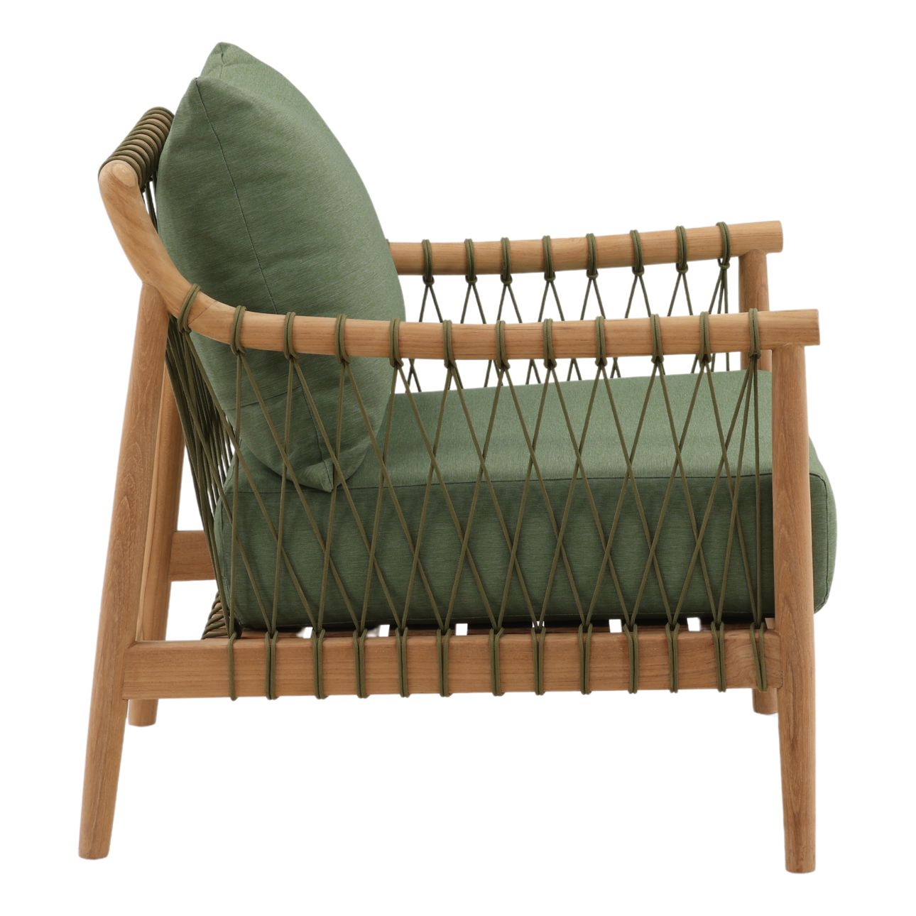 Green and Natural Outdoor Canvas Fabric and Teak Wood Sofa 32 in Wide
