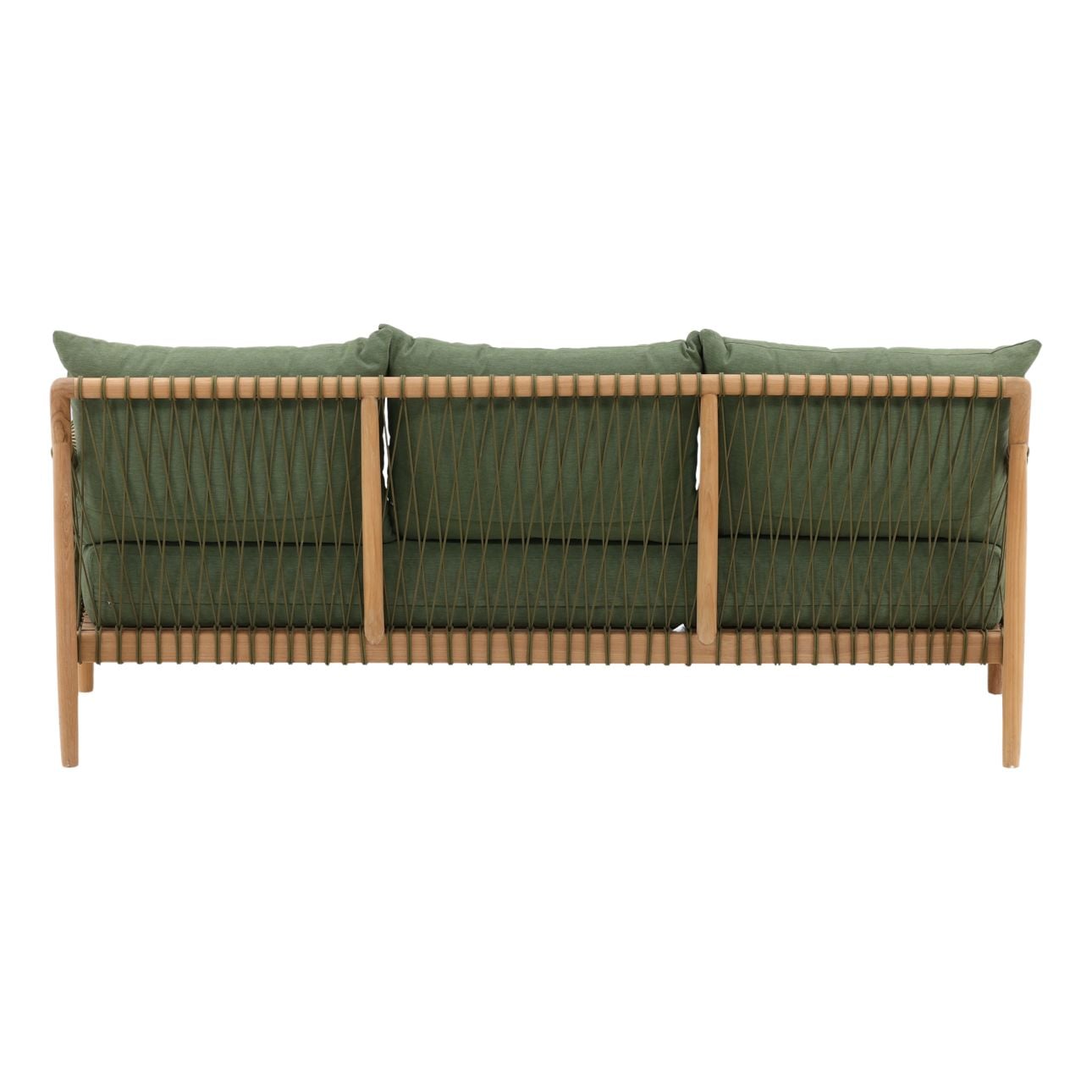 Green and Natural Outdoor Canvas Fabric and Teak Wood Sofa 78.5 in Wide