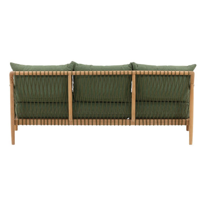 Green and Natural Outdoor Canvas Fabric and Teak Wood Sofa 78.5 in Wide