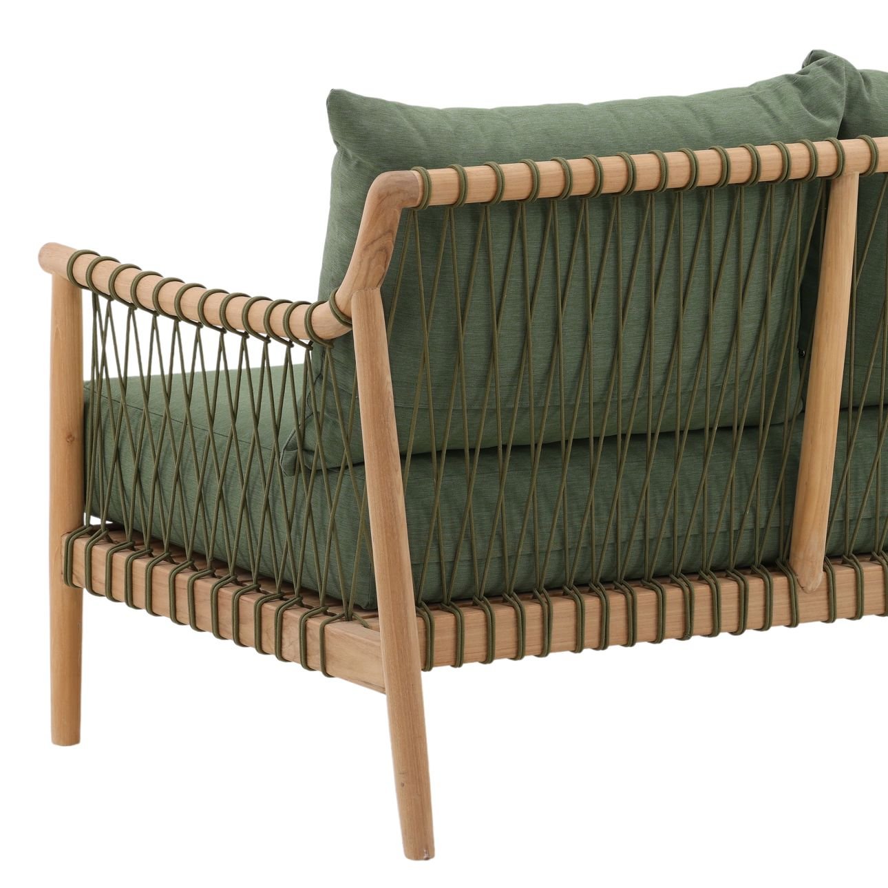 Green and Natural Outdoor Canvas Fabric and Teak Wood Sofa 78.5 in Wide
