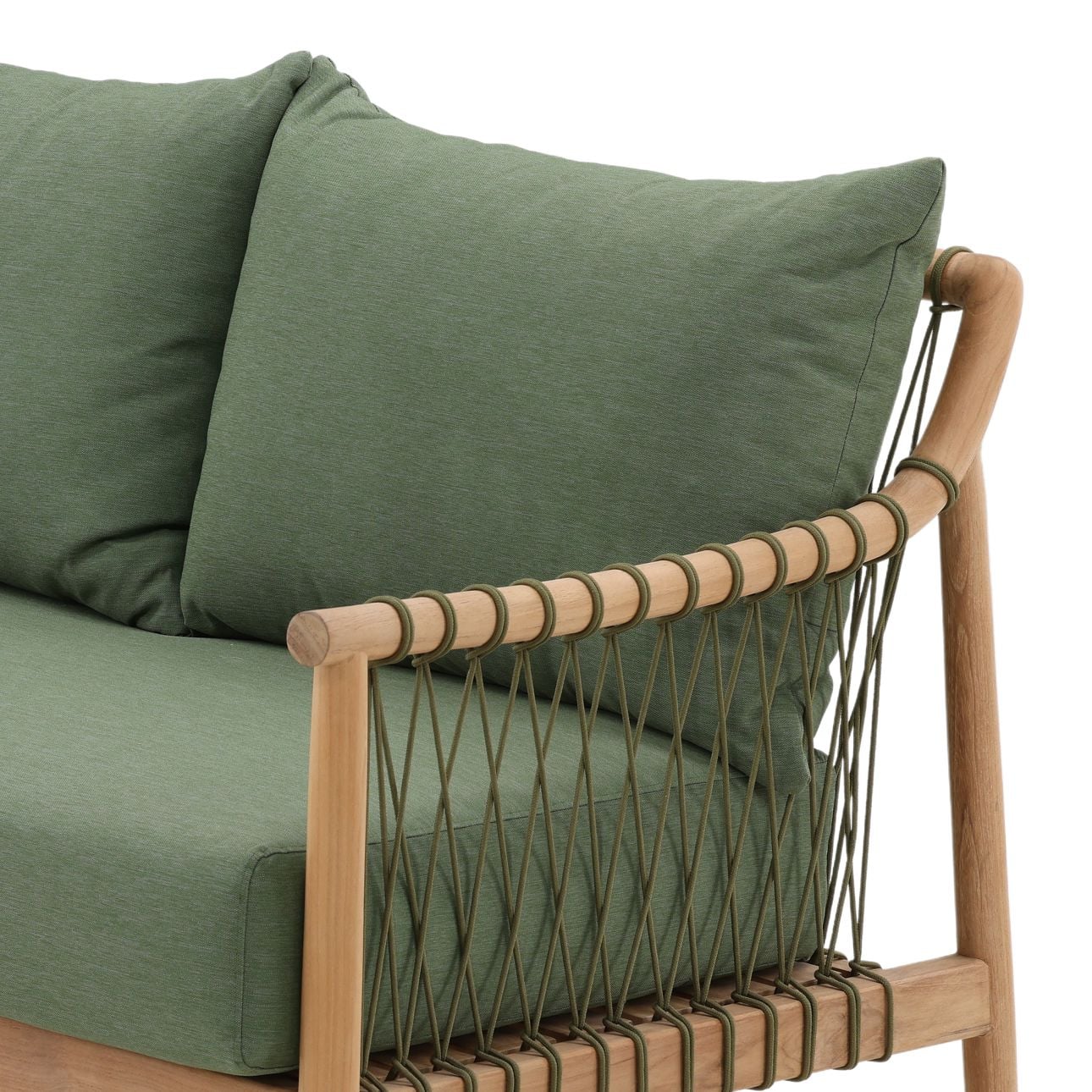 Green and Natural Outdoor Canvas Fabric and Teak Wood Sofa 78.5 in Wide