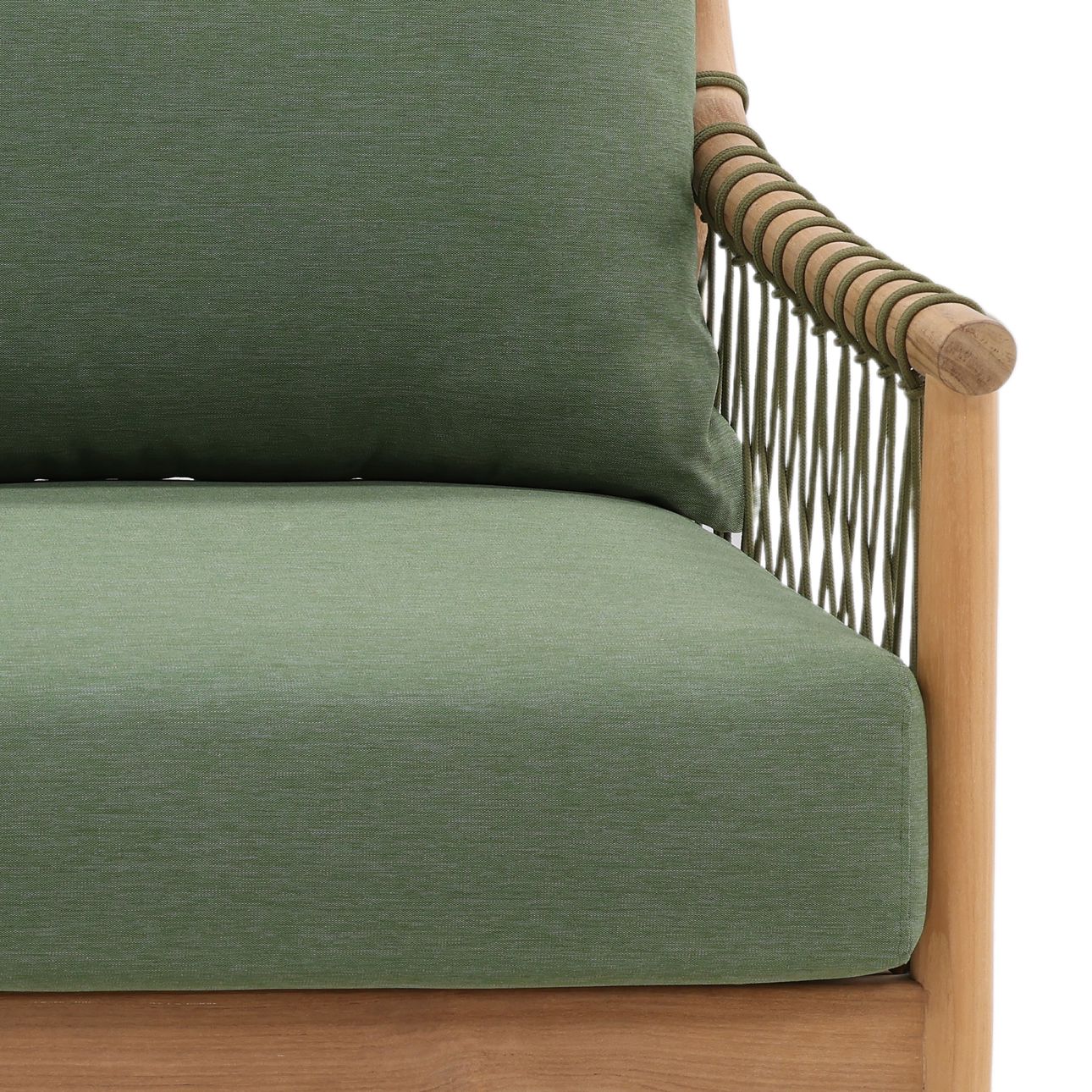 Green and Natural Outdoor Canvas Fabric and Teak Wood Sofa 78.5 in Wide