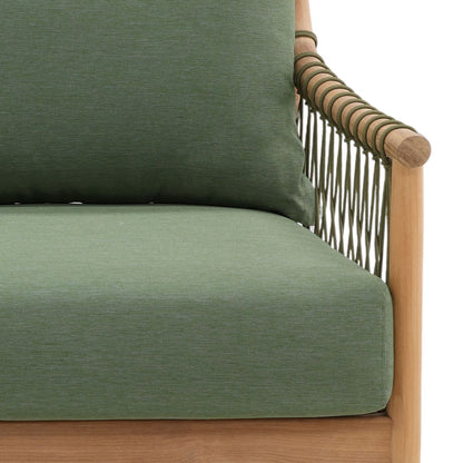 Green and Natural Outdoor Canvas Fabric and Teak Wood Sofa 78.5 in Wide