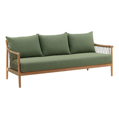 Green and Natural Outdoor Canvas Fabric and Teak Wood Sofa 78.5 in Wide