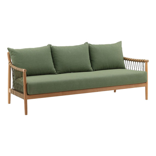 Green and Natural Outdoor Canvas Fabric and Teak Wood Sofa 78.5 in Wide