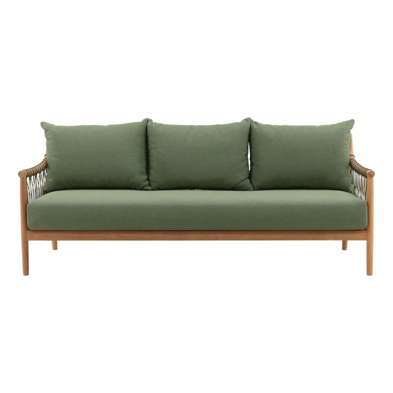 Green and Natural Outdoor Canvas Fabric and Teak Wood Sofa 78.5 in Wide
